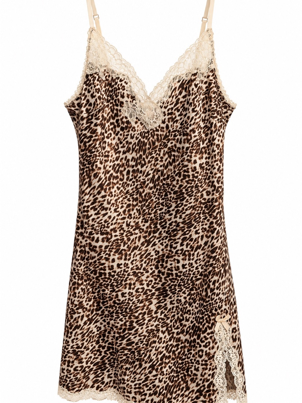 Victoria’s Secret Leopard Print Satin Lace Slip Dress Nightgown M